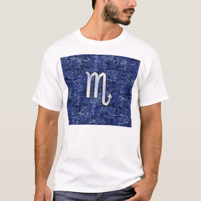 T-shirt Scorpio Zodiac Symbole de Navy Blue Camo (Devant)