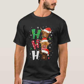T-shirt Scotland Highland Cow Imprimer Ho Ho Christmas Paj