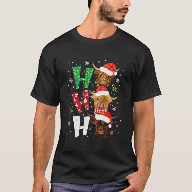 T-shirt Scotland Highland Cow Imprimer Ho Ho Christmas Paj (Devant)
