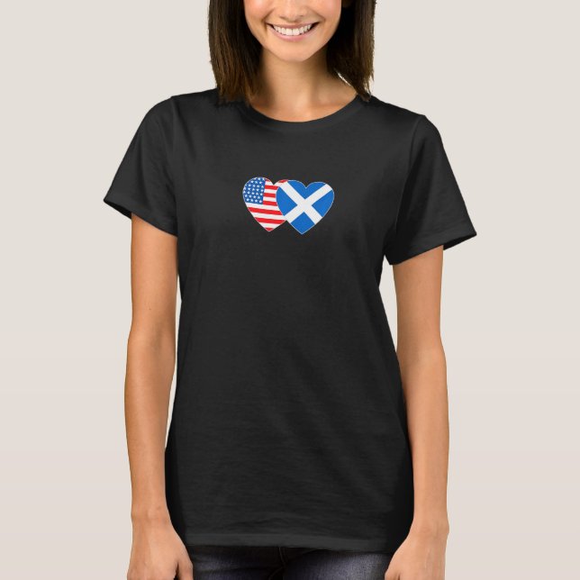 T-shirt Scotland &USA Flag Twin Heart 4 Scottish Americans (Devant)