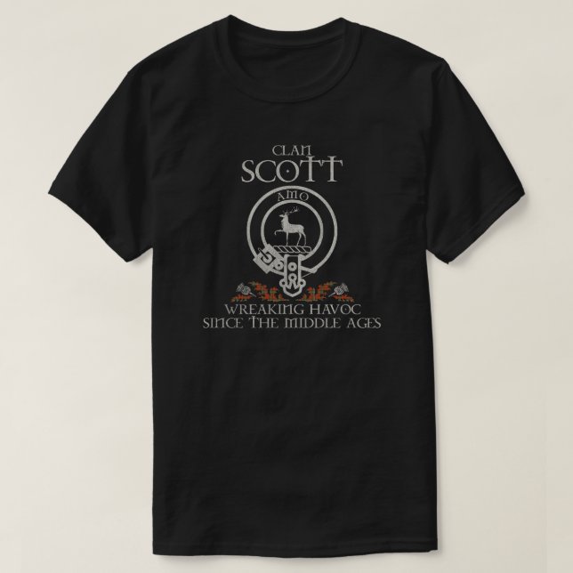 T-shirt Scott Clan crest Scottish nom tartan Thistle (Design devant)
