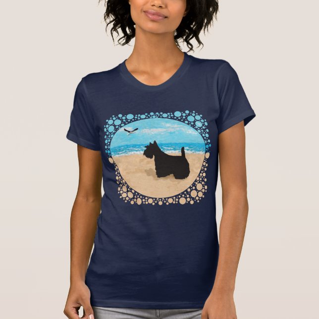 T-shirt Scottie à la plage avec mouette (Devant)