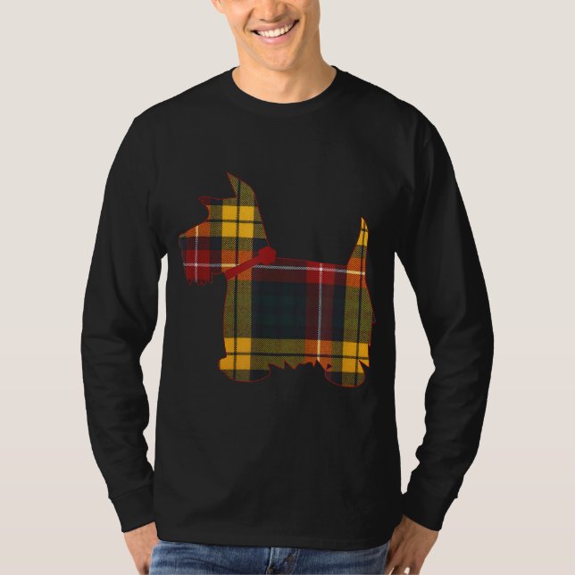 T-shirt Scottie Chien Scottish Terrier Buchanan Tartan Pla (Devant)