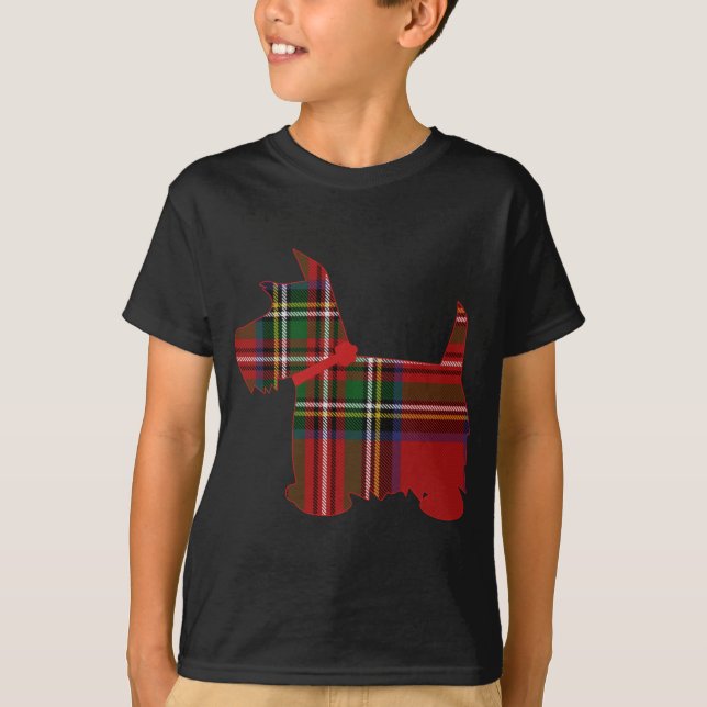T-shirt Scottie Dog Scottish Terrier Royal Stewart Tartan (Devant)