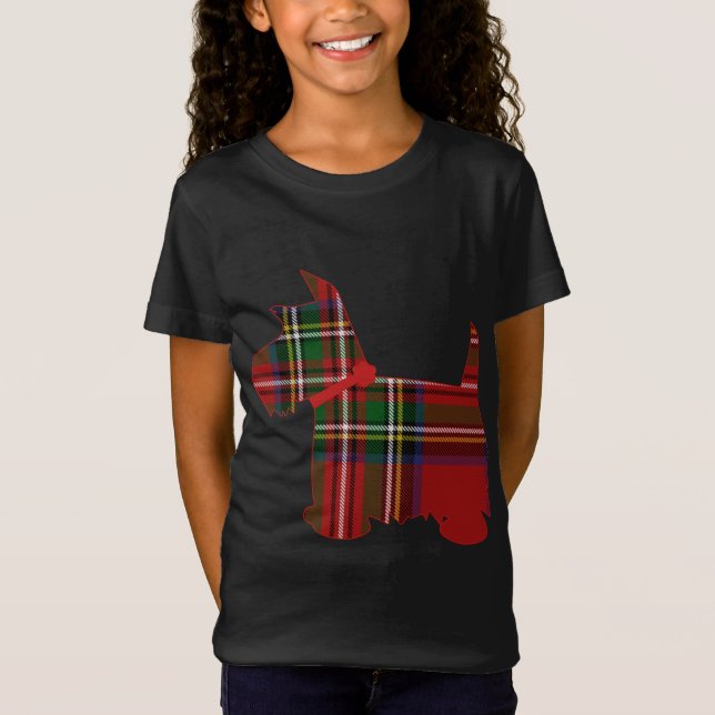 T-Shirt Scottie Dog Scottish Terrier Royal Stewart Tartan (Devant)