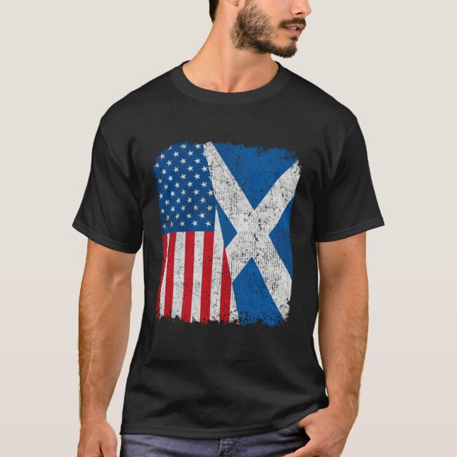 T-shirt Scottish American Flag Half USA Scotland Root Prou (Devant)