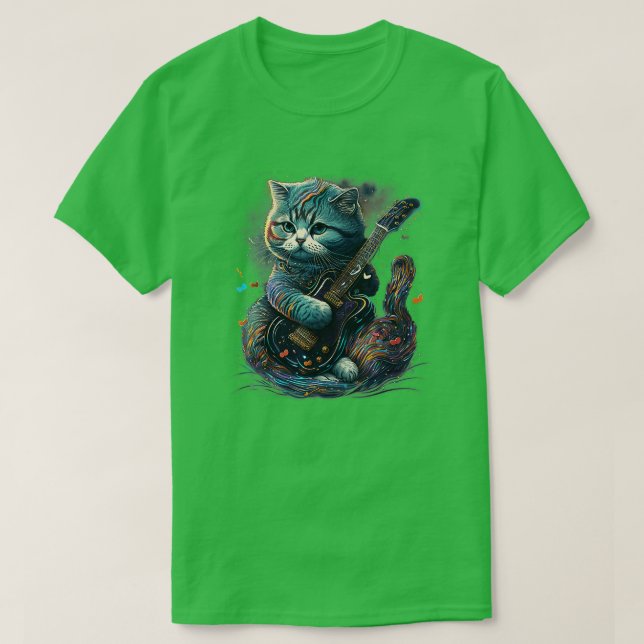 T-shirt Scottish Fold Cat Jouer Electric Guitar Rock 2 (Design devant)