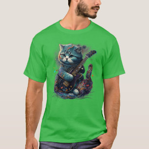 T-shirt Scottish Fold Cat Jouer Electric Guitar Rock 2
