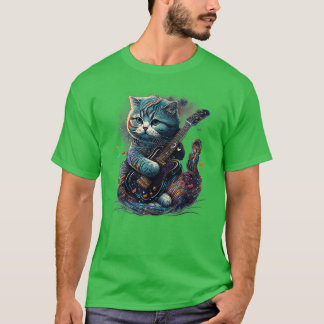 T-shirt Scottish Fold Cat Jouer Electric Guitar Rock 2