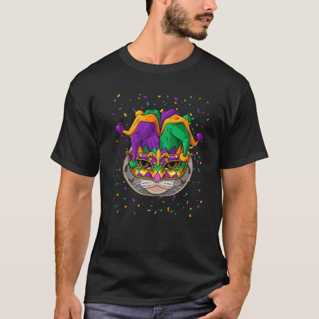 T-shirt Scottish Fold Mardi Gras Chat Face Carnaval Jester (Devant)
