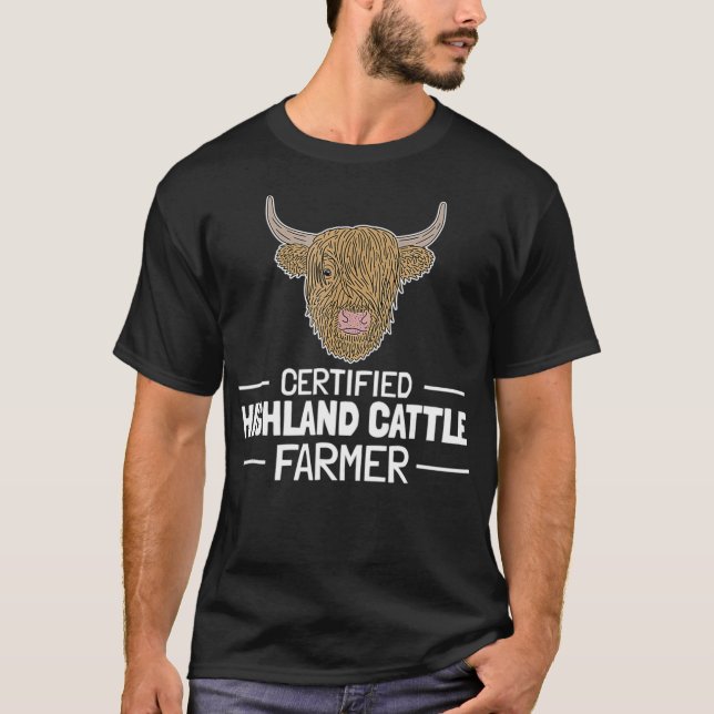 T-shirt Scottish Highland Cow Certified Farmer Cool Farm (Devant)