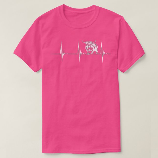 T-shirt Scottish Highland Cow Heartbeat EKG Pulse Highland (Design devant)