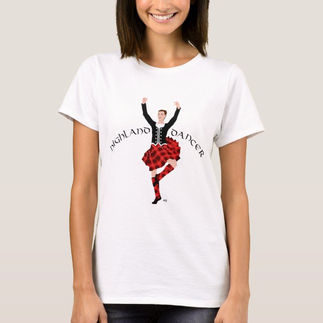 T-shirt Scottish Highland Dancer rouge et noir (Devant)