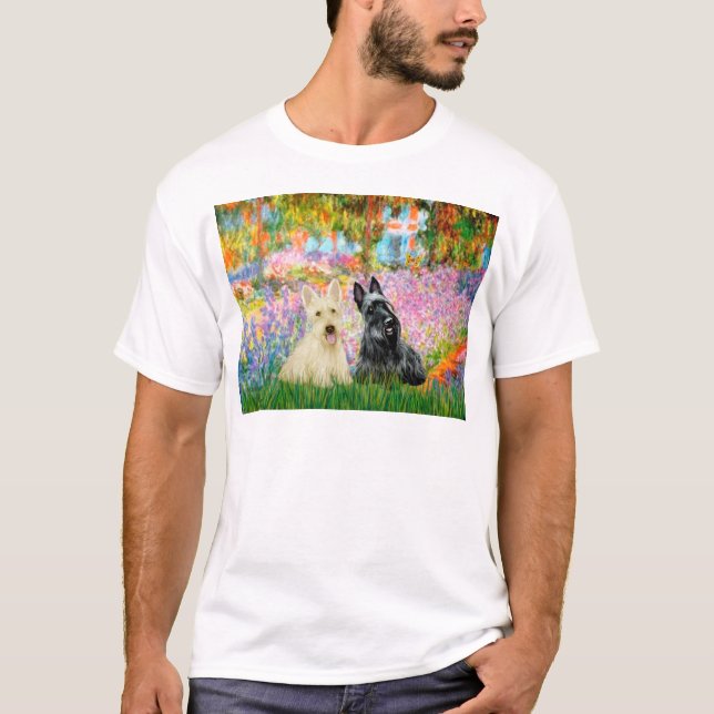 T-shirt Scottish Terrier (deux BW) - Garden (Devant)