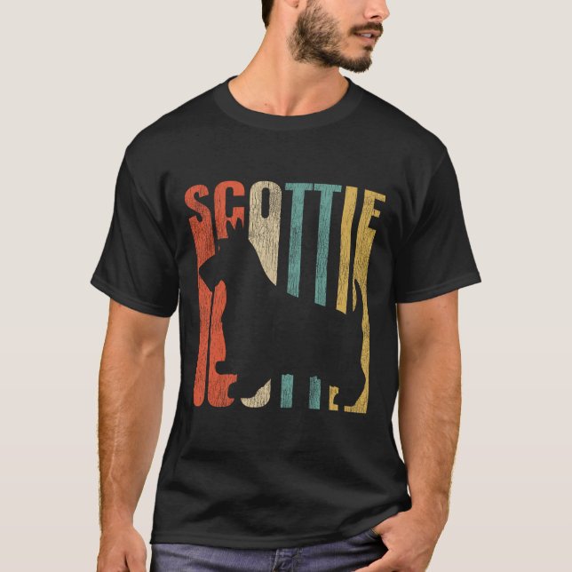 T-shirt Scottish Terrier Retro 1970'S Dog Scottie Cracked (Devant)