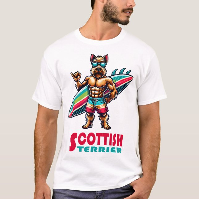 T-shirt Scottish Terrier Surfer (Devant)