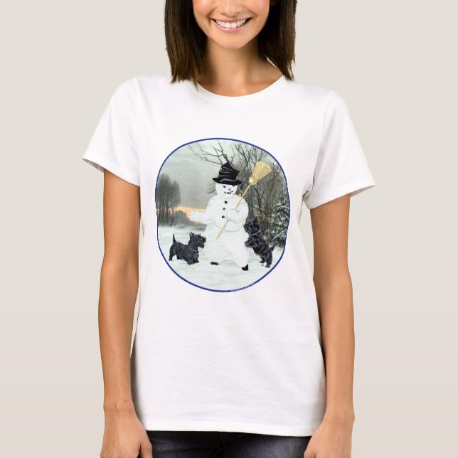 T-shirt Scottish Terriers construisent Snowman (Devant)