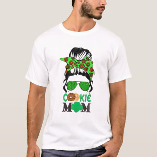 T-shirt Scout Cookie Maman Fille Troop Messy Bun Lunettes 