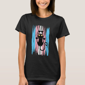 T-shirt Scratching Cat with Trans Flag Stripes in Funny St