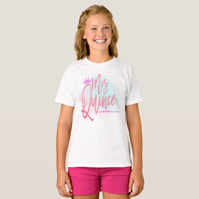 T-shirt Script branché Mis Quince Blush Quinceañera (Devant entier)