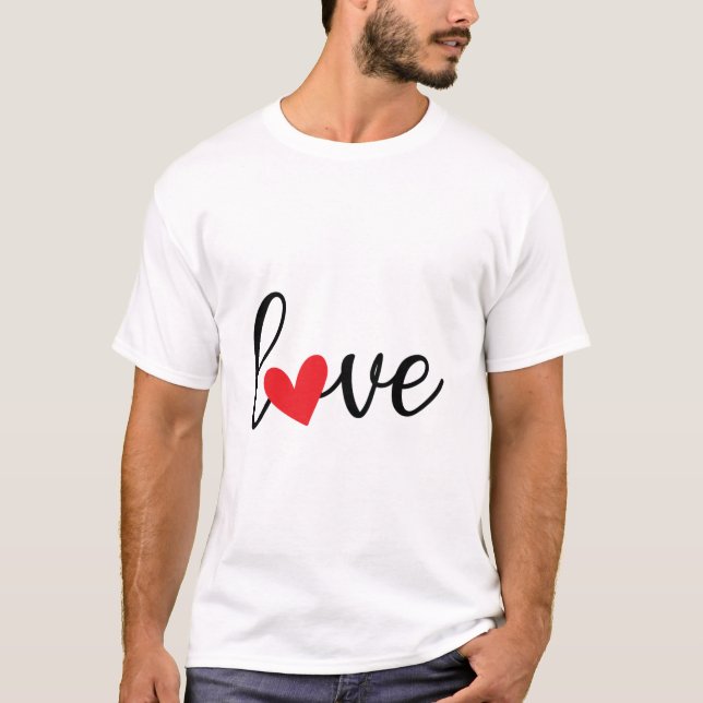 T-shirt Script d'amour simple avec icône Coeur rouge (Devant)