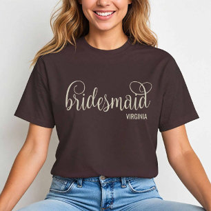 T-shirt Script rétro naturel sur Espresso Brown Bridesmaid
