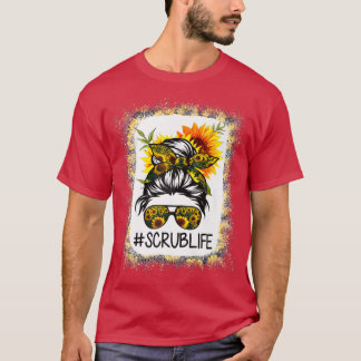 T-shirt Scrub Life Bleached s Sunflower Messy Bun ScrubLif