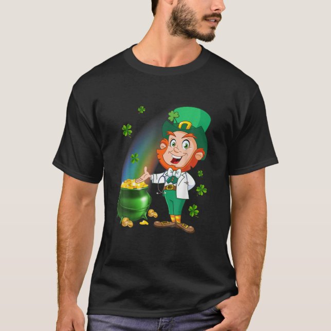 T-shirt Scruter Médicale Top Stethoscope Porté Leprechaun  (Devant)