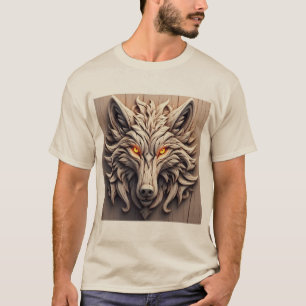 T-shirt Sculpture de loup en bois avec motifs géométriques