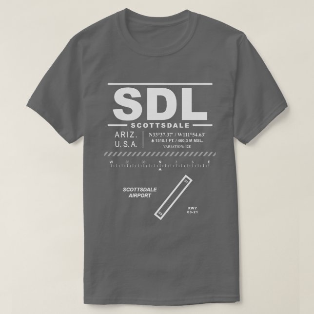 T-shirt SDL de l'aéroport de Scottsdale (Design devant)
