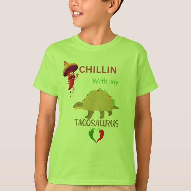 T-shirt Se détendre avec mon tacosaurus (Devant)