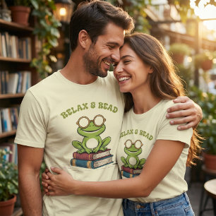 T-shirt Se détendre & Lire Grenouille Mignonne sur des Liv