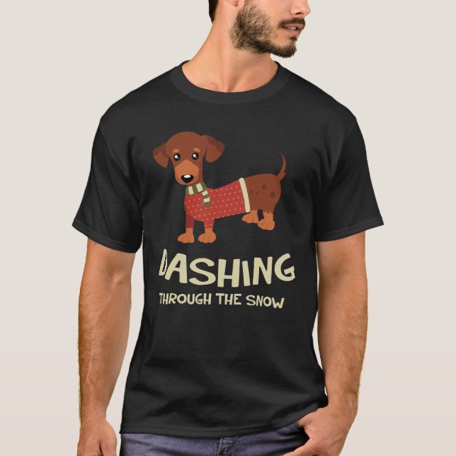 T-shirt Se précipiter par Noël de chien de teckel de neige (Devant)