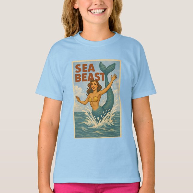 T-shirt Sea Beast Retro Mermaid | Funny Coastal Beach Life (Devant)