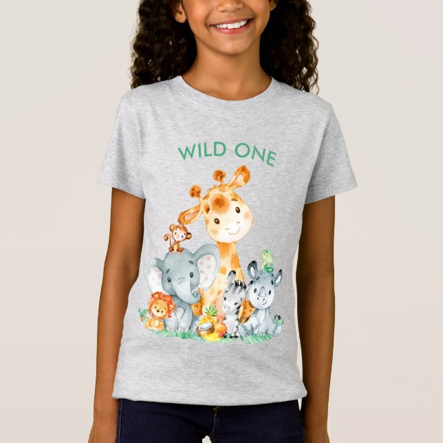 T-Shirt Sea Green Watercolor Cute Safari Jungle Animaux (Devant)