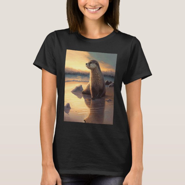 T-shirt Sea Otter  Retro Sunset Cute Otter  3 (Devant)