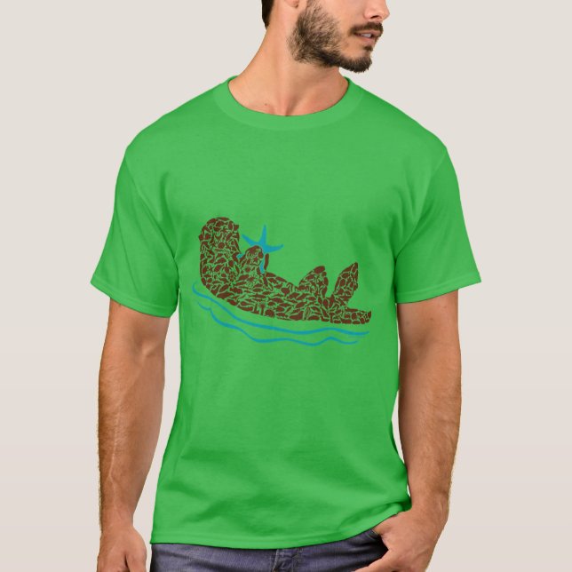 T-shirt Sea Otter Silhouette Art made from Ocean Creatures (Devant)