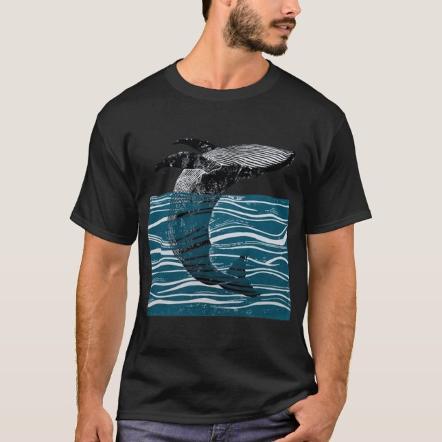 T-shirt sea whale jump whale in blue waves funny gift (Devant)
