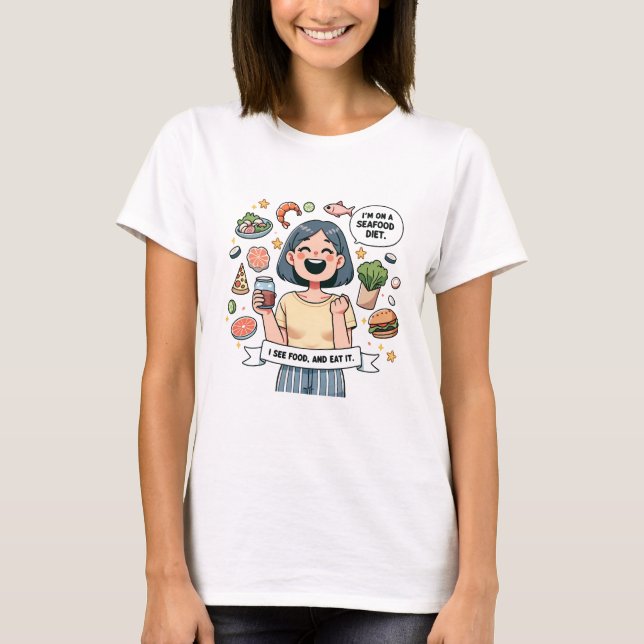 T-shirt  "Seafood Feast – See Food, Eat Food"woman t shirt (Devant)