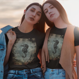 T-shirt Seahorse Art Vintage Rousted Pierre Turquoise