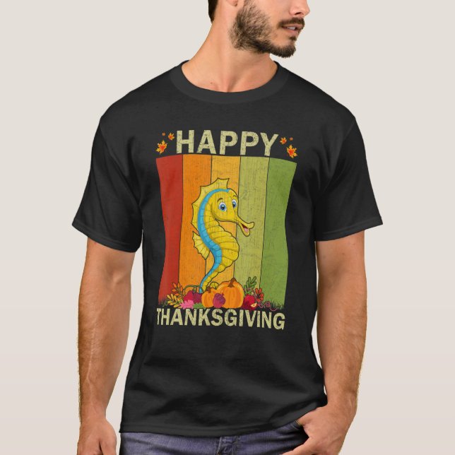 T-shirt Seahorse  Retro Graphic Family Matching Thanksgivi (Devant)