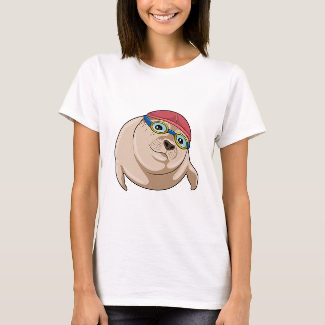 T-shirt Seal at Swimming with Swimming goggles (Devant)