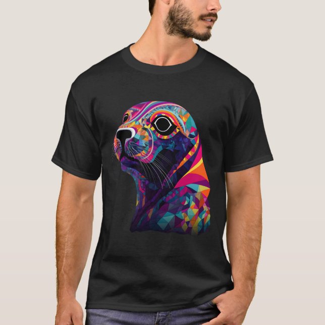 T-shirt Seal Colorful Geometric Pop Sea Ocean Animal (Devant)