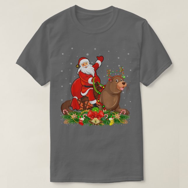 T-shirt Seals Xmas Matching Funny Santa Riding Seals Chris (Design devant)