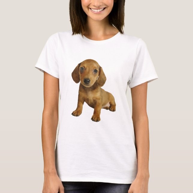 T-shirt Séance mignonne de chiot de teckel (brun crème) (Devant)