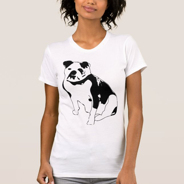 T-shirt Seated Bulldog Black and White Graphic Art (Devant)