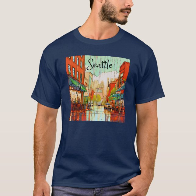 T-shirt Seattle dans la pluie (Devant)