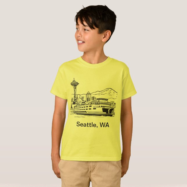 T-shirt Seattle Ferry & Skyline Washington State Line Art (Devant entier)