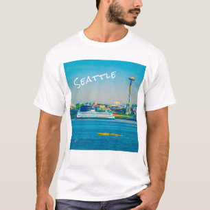 T-shirt Seattle Skyline Moderne Aquarelle Unique