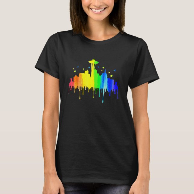 T-shirt Seattle Skyline Rainbow Space Needle Gay pride Mon (Devant)